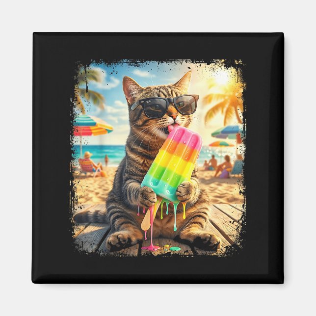 Funny cat popsicle summer animal sunglasses meme magnet (Front)