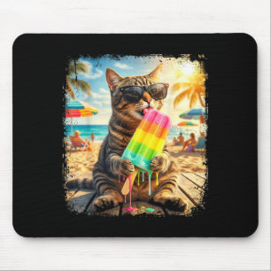 Funny cat popsicle summer animal sunglasses meme mouse pad