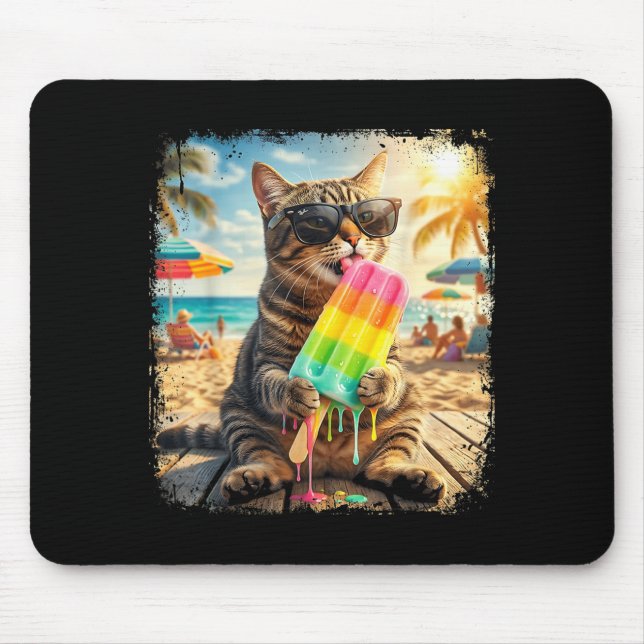 Funny Cat Popsicle Summer Animal Sunglasses Meme Mouse Pad (Front)