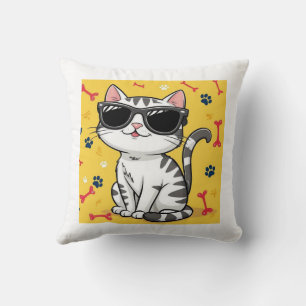 Funny Cat Poster, Cartoon cat wearing sunglasses  Cushion