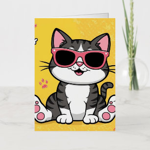 Funny Cat Poster Cartoon cat wearing sunglasses Foil Greeting Card