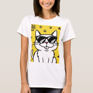 Funny Cat Poster, Cartoon cat wearing sunglasses T-Shirt