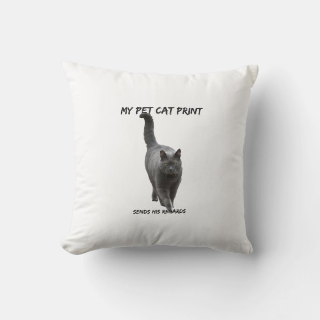 Funny cat print white throw pillow (Front)