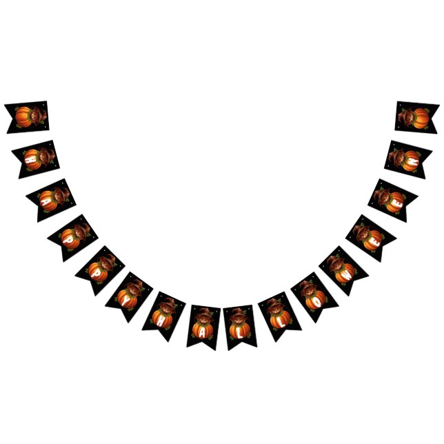 FUNNY CAT PUMPKIN HAPPY HALLOWEEN  BUNTING  (All)