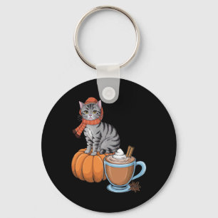 Funny Cat Pumpkin Spice Coffee Thanksgiving Autumn Key Ring
