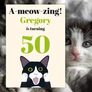 Funny cat pun 50th birthday party invitation