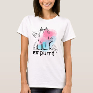 Funny Cat Pun Expurrt Cute Feline Drawing T-Shirt
