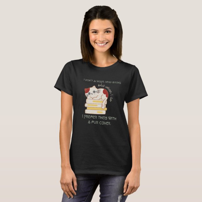 Funny Cat Pun for Bookworms T-Shirt (Front Full)
