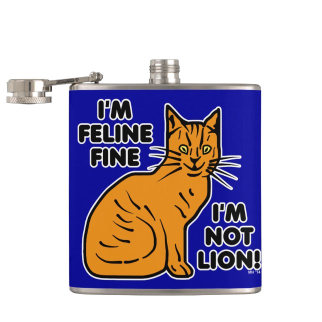Funny Cat Pun Orange Feline Fine Kitty Hip Flask (Opened)