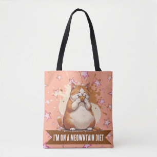 Funny Cat Pun Quote Cute Chubby Cat Food Humour Tote Bag