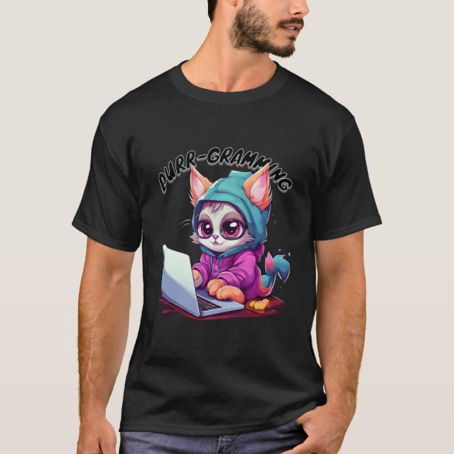 Funny Cat Pun Tech Savvy Kitten Programming Pun Ki T-Shirt (Front)