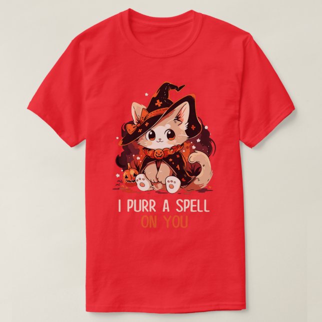 Funny Cat Pun Witch Spell Graphic Men Kids Women H T-Shirt (Design Front)