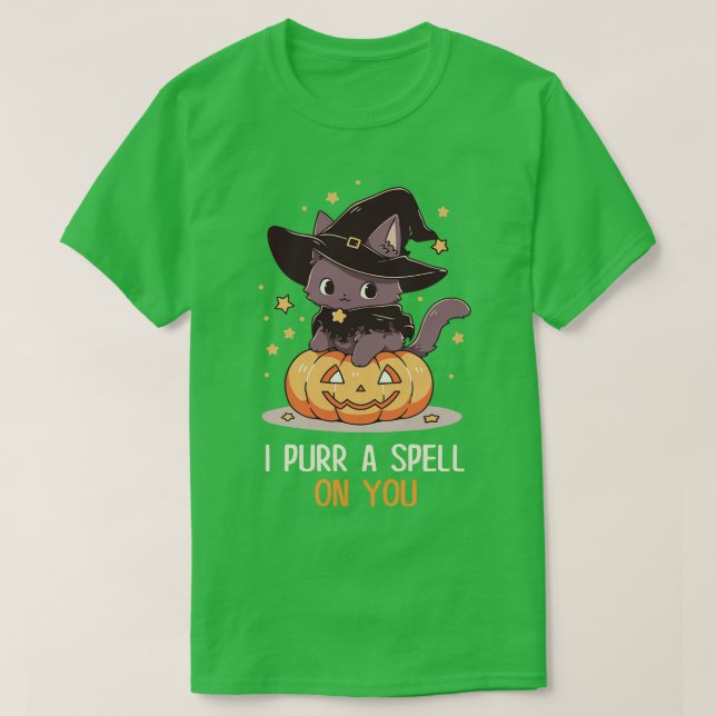 Funny Cat Pun Witch Spell Graphic Men Kids Women H T-Shirt (Design Front)