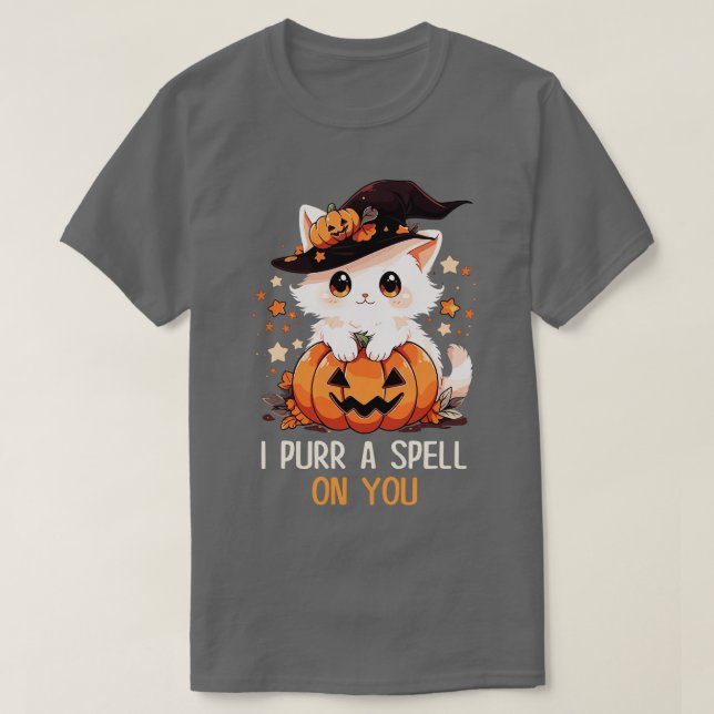 Funny Cat Pun Witch Spell Graphic Men Kids Women H T-Shirt (Design Front)