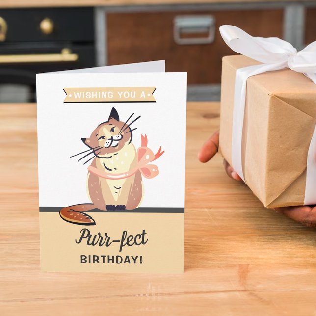 Funny Cat "Purr-fect" Any Age Birthday Card (Creator Uploaded)