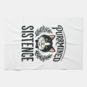 Funny Cat Purrmined Sistence Vintage Graphic_1 Tea Towel