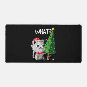 Funny Cat Pushing Christmas Tree Over Cat What Chr Desk Mat
