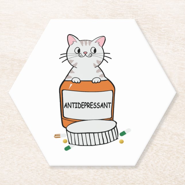 funny Cat Quote Antidepressant Cat Lover Paper Coaster (Front)