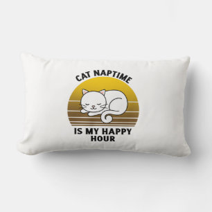 Funny cat quote Cat naptime is my happy hour Lumbar Cushion