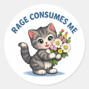 Funny Cat Rage Consumes Me Classic Round Sticker