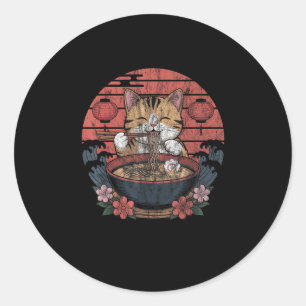 Funny Cat Ramen Graphic Tee Japanese Kawaii Anime  Classic Round Sticker