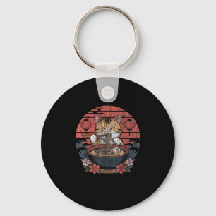 Funny Cat Ramen Graphic Tee Japanese Kawaii Anime Key Ring