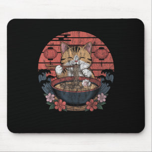 Funny Cat Ramen Graphic Tee Japanese Kawaii Anime Mouse Pad