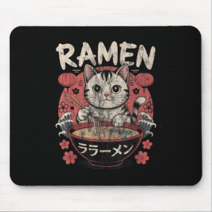 Funny Cat Ramen Graphic Tee Japanese Kawaii Anime Mouse Pad