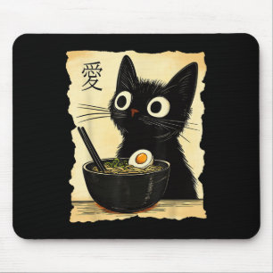 Funny Cat Ramen Graphic Tee Japanese Kawaii Anime Mouse Pad