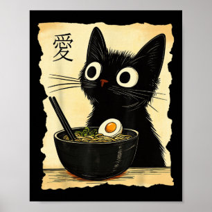 Funny Cat Ramen Graphic Tee Japanese Kawaii Anime Poster