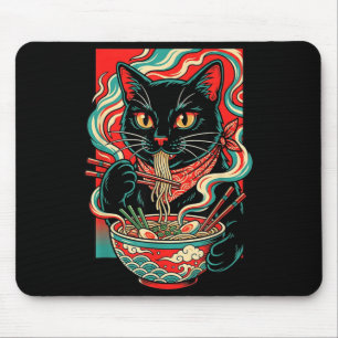 Funny Cat Ramen Japanese Graphic Kawaii Retro Mouse Pad