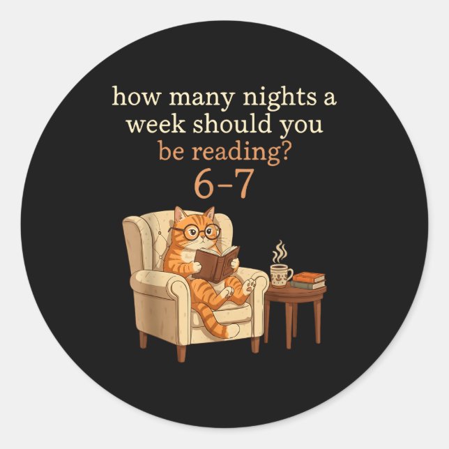 Funny Cat Reading 6-7 Meme Englieacher Book Lover  Classic Round Sticker (Front)