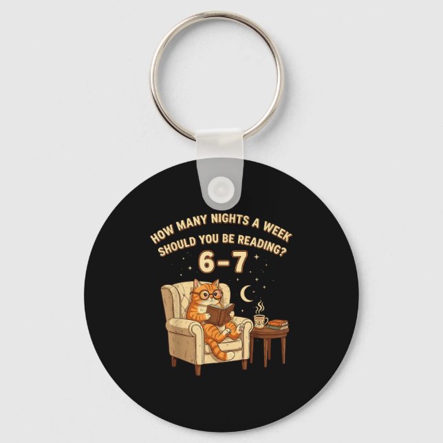 Funny Cat Reading 6-7 Meme Englieacher Book Lover  Key Ring (Front)