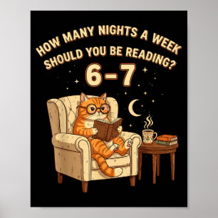 Funny Cat Reading 6-7 Meme Englieacher Book Lover Poster