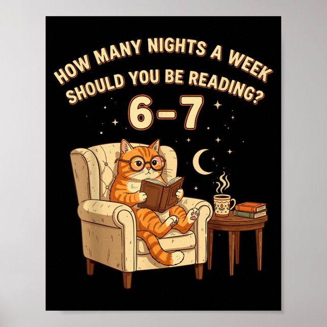 Funny Cat Reading 6-7 Meme Englieacher Book Lover  Poster (Front)