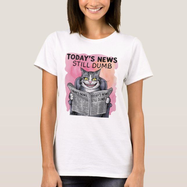 Funny Cat Reading Newspaper  T-Shirt (Front)