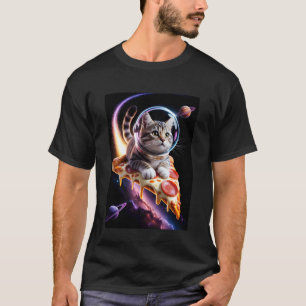 Funny Cat Riding a Pizza in Space Cool Flying Kitt T-Shirt