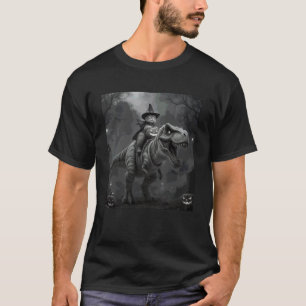 Funny Cat Riding a T-Rex Cute Halloween Meme T-Shirt