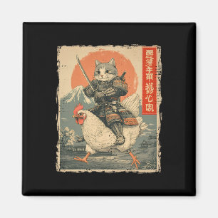 Funny Cat Riding Chicken Japanese Ukiyo-e Art Samu Magnet