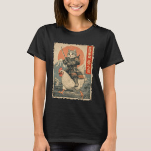 Funny Cat Riding Chicken Japanese Ukiyo-e Art Samu T-Shirt