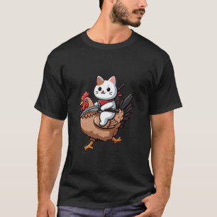 Funny Cat Riding Chicken Tuxedo Cat on a Chicken L T-Shirt