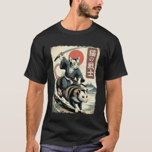 Funny Cat Riding Opossum Japanese Ukiyo-e Art Samu T-Shirt