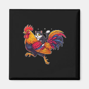 Funny Cat Riding Rooster Chicken Cute Farm Animal Magnet