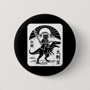 Funny Cat Riding T-Rex Japanese Ukiyo-e Art Kitten 6 Cm Round Badge