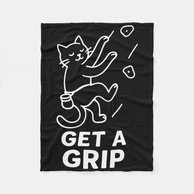 Funny Cat Rock Climbing Get A Grip  Fleece Blanket (Front)