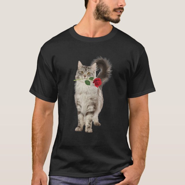 Funny Cat Rose Valentine Day Animal Lovers Kitten T-Shirt (Front)