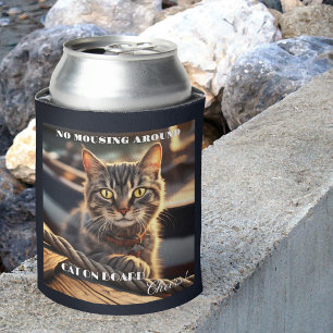 Funny Cat Sailor Nautical Can Cooler