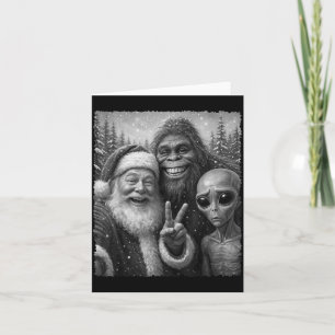 Funny Cat Santa Bigfoot Alien Christmas Selfie Tee Card