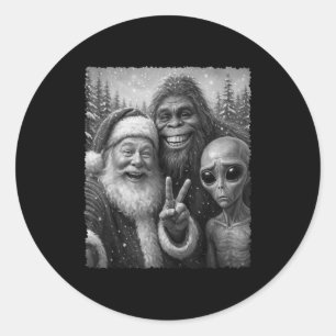 Funny Cat Santa Bigfoot Alien Christmas Selfie Tee Classic Round Sticker