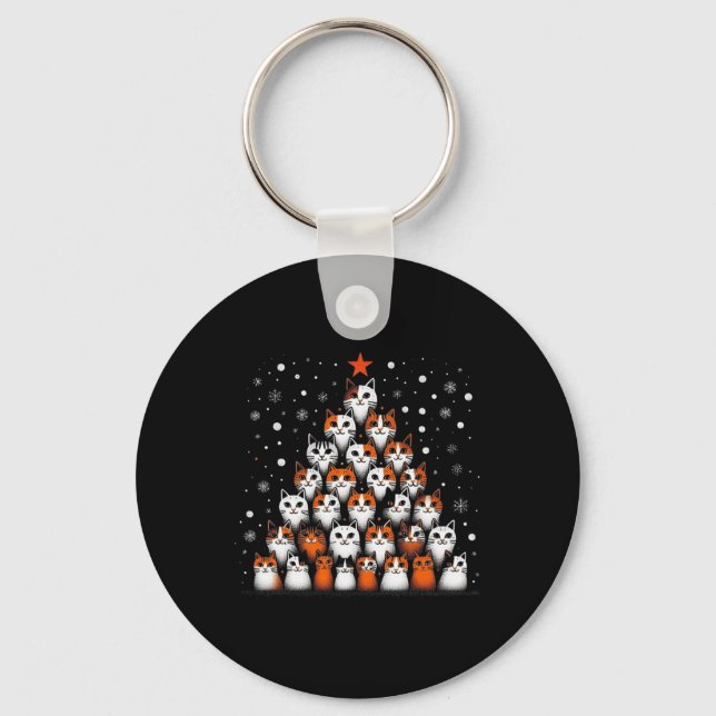 Funny Cat Santa Christmas Tree Cats Xmas Tree Men  Key Ring (Front)